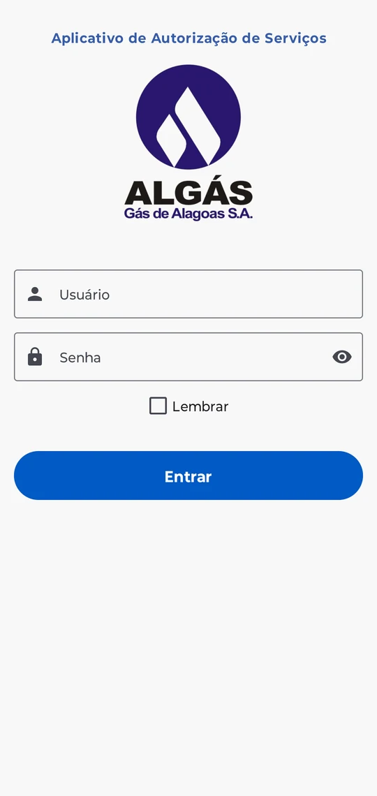 Tela de acesso do aplicativo de Autorização de Serviços, personalizada com a marca da distribuidora.